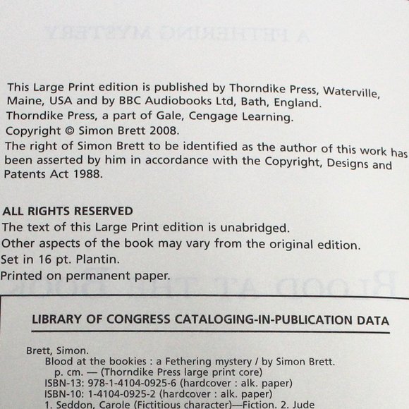 Blood at the Bookies - A Fethering Mystery - Large Print Book by Simon Brett - Picture 8 of 14